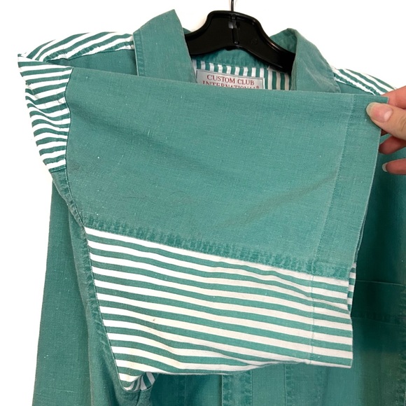 Vintage Van Heusen Teal Green Men’s Button Up T Shirt White Stripes XL Cotton - Picture 12 of 13